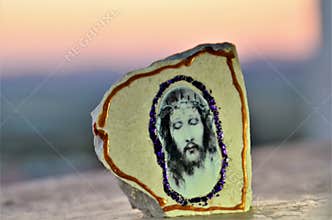 In the late afternoon a stone of the holy hand with the image of Yeshua