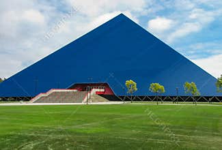 The blue pyramid sports area at California State University Long Beach