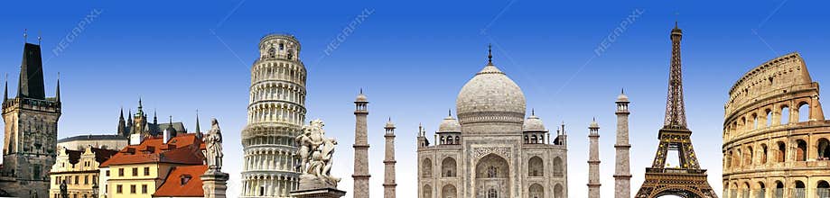 Travel background with famous landmarks