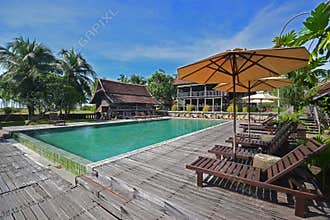 Empty swimming pool of Popular Terrapuri Heritage Village due to Covid19 pandemic in Kampung Mangkuk, Setiu, Terengganu, Malaysia