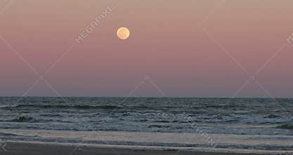Full moon sunset Ocean sand Texas 4K