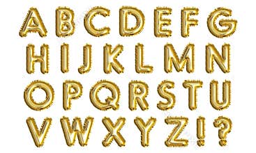 Golden inflatable balloons letters isolated on white background