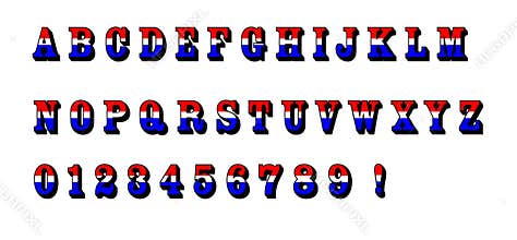 Red White Blue Alphabet Letters Text Patriotic USA
