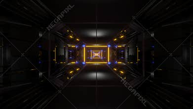 Dark black space tunnel with glowing lights 3d rendering background vjloop