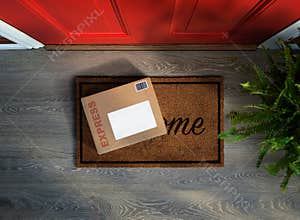 Express parcel delivery outside front door.