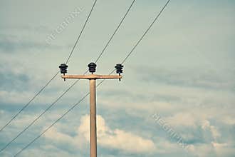 High voltage power electric pole, power lines and fuses