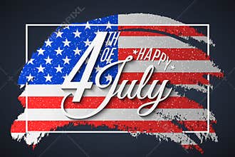 Banner for Independence Day. Greeting card for 4th of July. Grunge brush in frame. Text banner on USA flag background. United