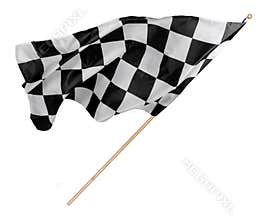 Black white race chequered or checkered flag with wooden stick isolated background. motorsport racing symbol concept