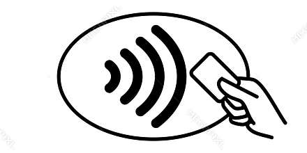 Contactless payment vector icon. Credit card hand, wireless NFC pay wave and contactless pay pass logo