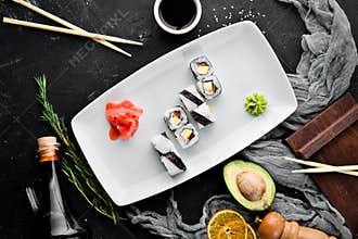 Sushi roll with fish. free space for your text.
