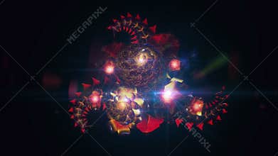 Motion design blooming digital flower in poisoned red warm purple fashion colors.