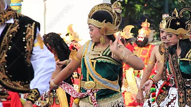 Editorial, Traditional dancers performing in Malioboro Street