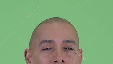 Eyes of bald man thinking and looking up