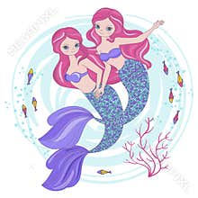 MERMAID SISTERS Cartoon Tropical Princess Vector Illustration Set