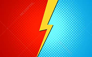 Versus superhero fight comic pop art retro battle design background. Cartoon versus halftone banner