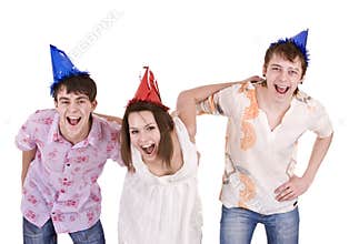 Group of teenagers celebrate birthday.