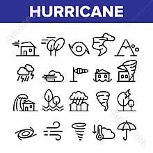 Hurricane Natural Disaster Vector Linear Icons Set