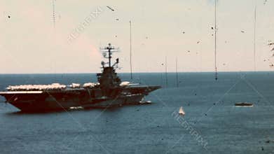 CIRCA 1965s - An American Navy Aircraft Carrier in the Mediterranean sea