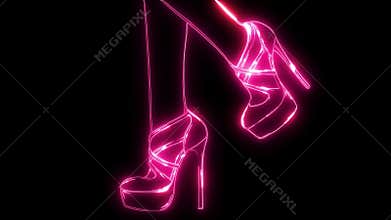 Women`s shoes with heels that glow red with neon light