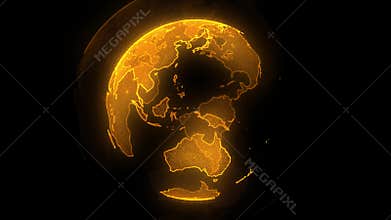 Earth global connectivity. Abstract background with gold flakes and bokeh. Broadcast background. 3D animation