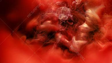 Ink swirl motion volcano eruption red mixing smoke