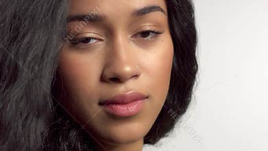 Beauty mixed race african american model in studio portraits with long hair wig
