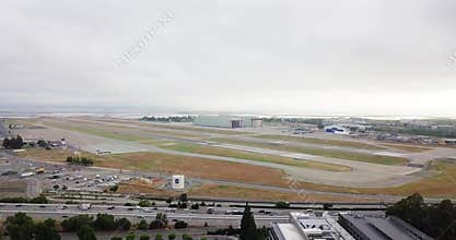 Aerial view of the NASA Ames Research Center and Moffett field