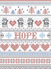 Hope Christmas vector pattern with Scandinavian Nordic festive winter pattern in cross stitch with heart, snowflake, trees