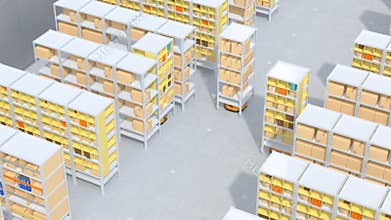Autonomous Mobile Robots delivering shelves in distribution center