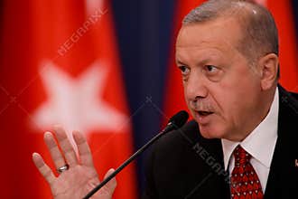 SERBIA - 7 October 2019: Turkish President Recep Tayyip Erdogan talk during press conference in Belgrade