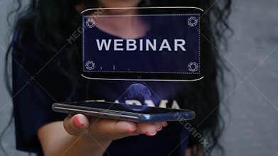 Woman showing HUD hologram Webinar