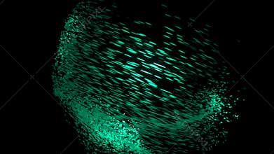 Particles shimmering in the dark. Animation. Beautiful abstraction of mesmerizing whirlwind of multicolored small