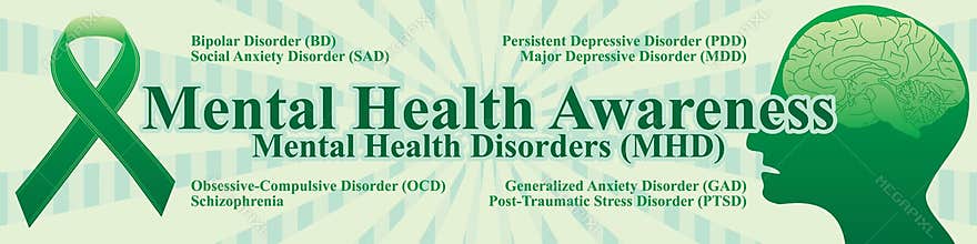 Mental health awareness ribbon green banner