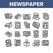 Newspaper Collection Elements Icons Set Vector