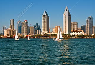 San Diego Skyline with Sailboats, California