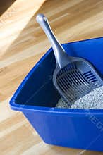 Blue cat box with litter