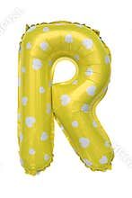 Yellow Capital R alphabet inflatable balloon isolated on white background. Decoration element for birthday party