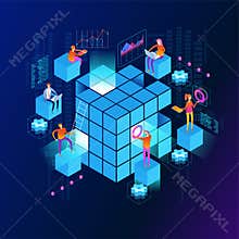 Data visualization isometric concept banner