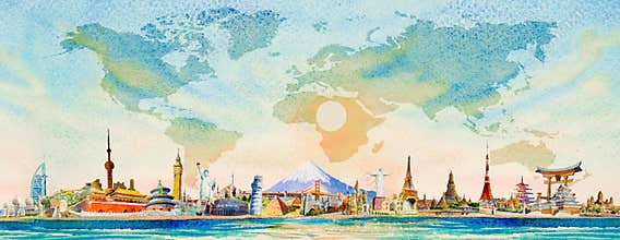 Travel around the world to asia, europe, america. Famous landmarks