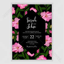 Floral wedding invitation card template with pink rose