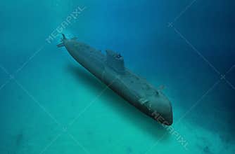 Naval submarine submerge underwater during a mission