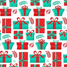 Seamless pattern different gift boxes in vector. Gift in flat style. Collection for Christmas, birthday and holidays. Christmas