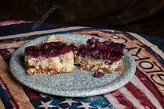Mom`s homemade blueberry fruit topped dessert