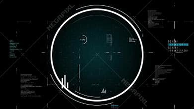Flying through the information space. Technology concept. Charts and digital codes. On a dark background. Motion