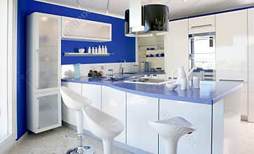 Blue white kitchen modern interior design house