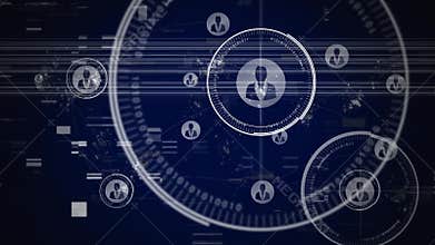 Animation of network of connections on flickering dark blue background