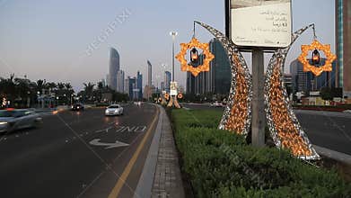 Ramadan and Eid symmetrical decoration, celebration of Holy month of Ramadan and Eid in Abu Dhabi, UAE