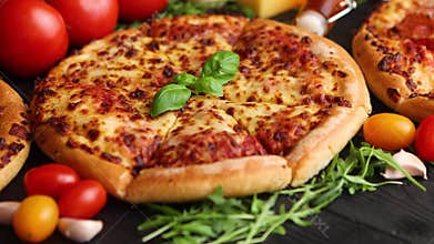 Delicious italian or american style pizaas composition