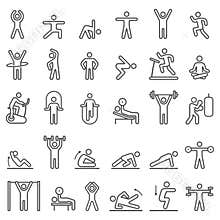 Fitness exercise workout line icons set. Vector illustrations