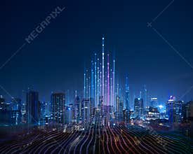 Smart city and abstract dot point connect with gradient line